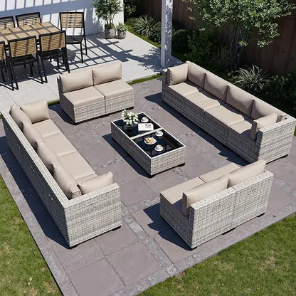 8-Piece Outdoor Patio Furniture Set with 55,000 BTU Fire Pit Table, PE Wicker Rattan Sectional Sofa Conversation Set