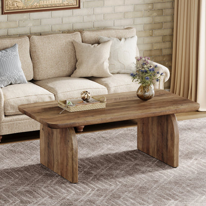 Farmhouse Rectangular Coffee Table, 47.24-Inch Engineered Wood Center Cocktail Tea Table with Sturdy Base