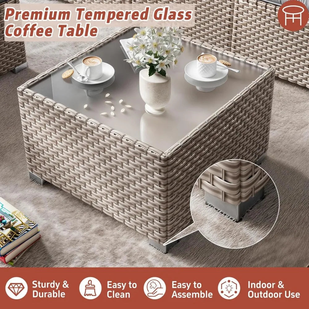 13 Pieces Patio Furniture Set,Outdoor Sectional Wicker Sofa,High Back Rattan Patio Conversation Sets