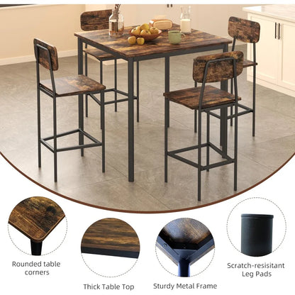 Kitchen Table and Chairs of 4, Dining Table Set for 4 with Space-Saving Design, Industrial Dining Room Table Set for Family Dinn