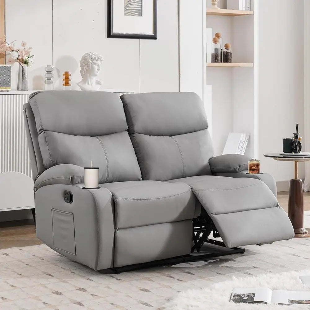 Gray Double Reclining Loveseat Wall Hugger for Living Room, RV, Home Theater (2 Seater)