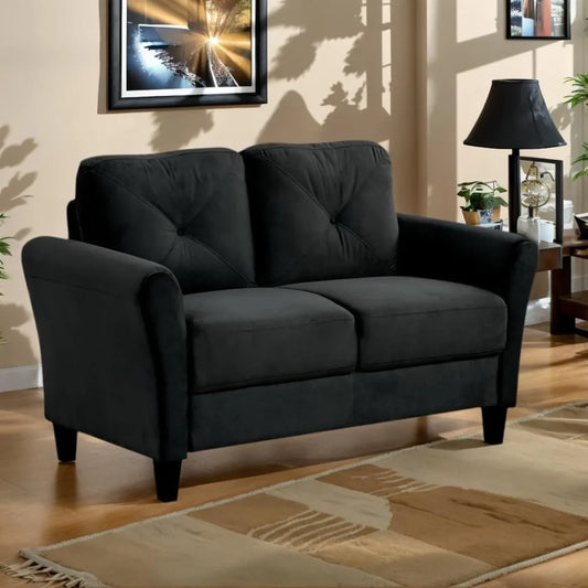 Harper & Bright Designs 2-Seat Velvet Upholstered Loveseat Sofa with Button Tufted Backrest, Modern Couch for Living Room, Black