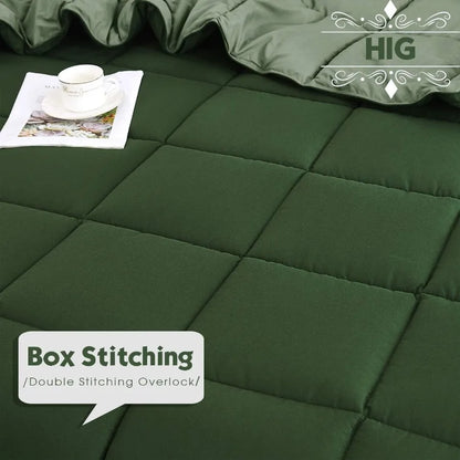 3pc Green Queen Size Down Alternative Comforter Set for Cozy Bedroom Decor Hypoallergenic and Lightweight with Soft Touch Fabri