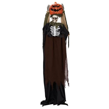5.6ft Halloween Outdoor Life Size Animatronics Ghost with Pumpkin Head, Sound-Activated Scary Props for Garden Yard Lawn