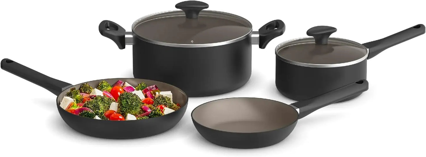 12 Piece Pots and Pans Utensils Nonstick PFOA Free Scratch Resistant Cooking Surface Compatible Nylon Aluminum