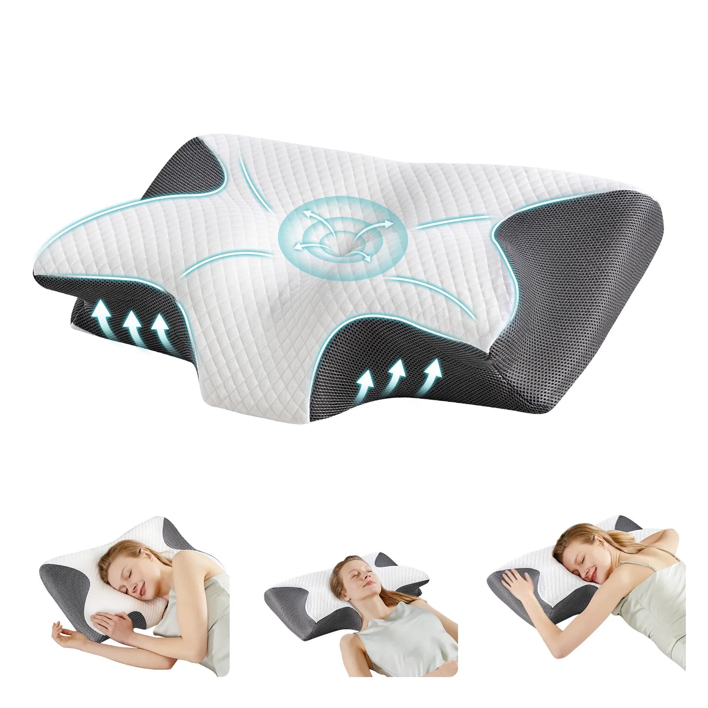 Ergonomic 23.6" Largex13.8" Wide Cervical Neck Pillow Memory Foam Pillow with Cooling Pillowcase Cervical Contour Pillows