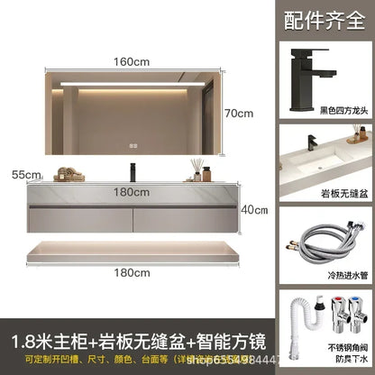 Modern Floating Vanity Bathroom Slate Integrated Basin Wall Mounted Bathroom Storage Cabinet Single Set Bathroom Vanity Sink Set