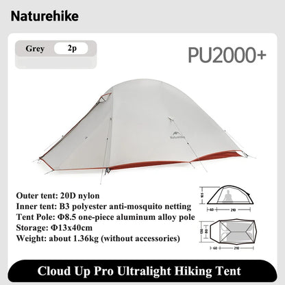 Naturehike Cloud up 2 pro Two Person Hiking Tent Lightweight Outdoor Camping Professional Camping Equipment