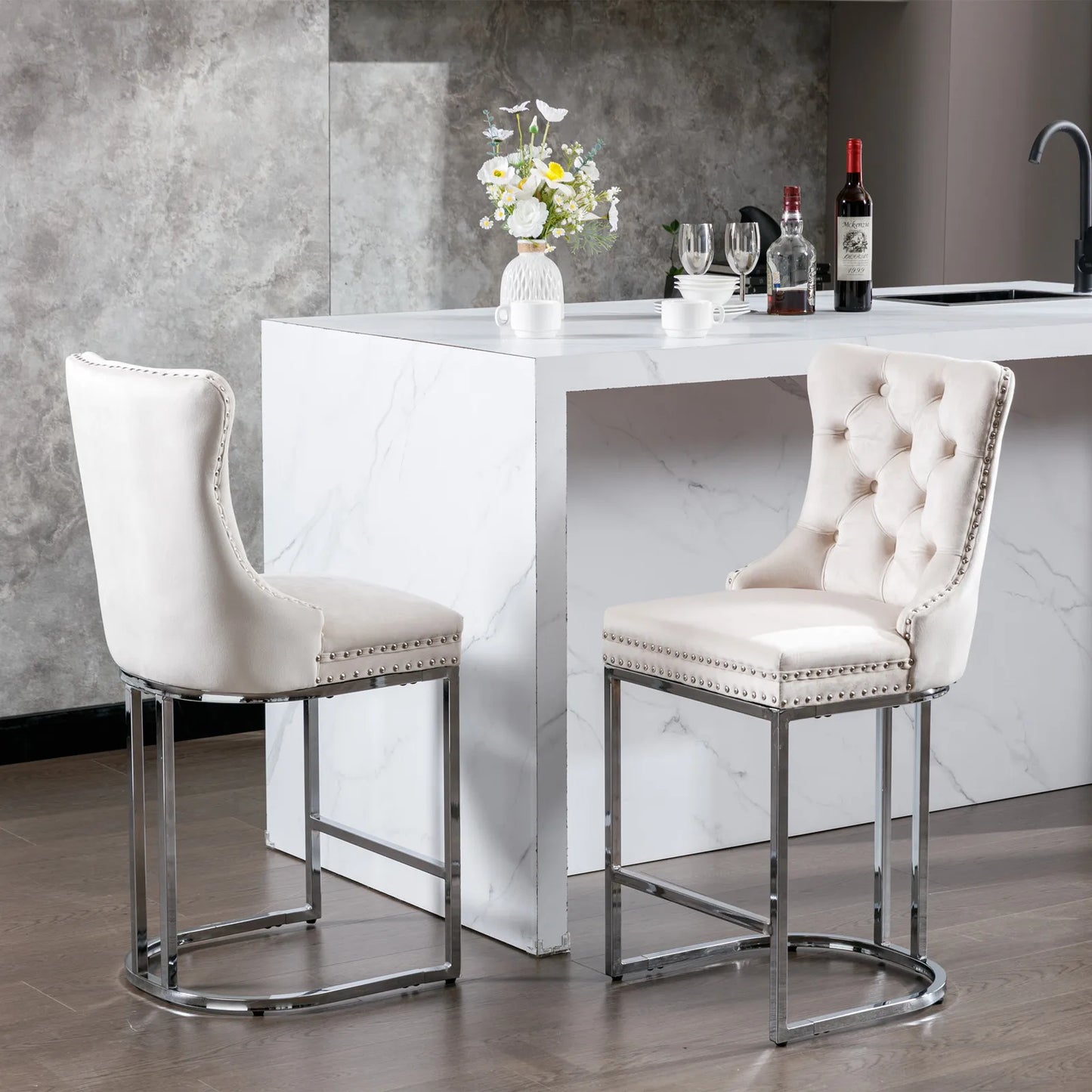 2Pcs 26" Counter Height Dining Chairs Upholstered Soft Backrest Cushions Chairs Bar Stools For  Kitchen Dining Room