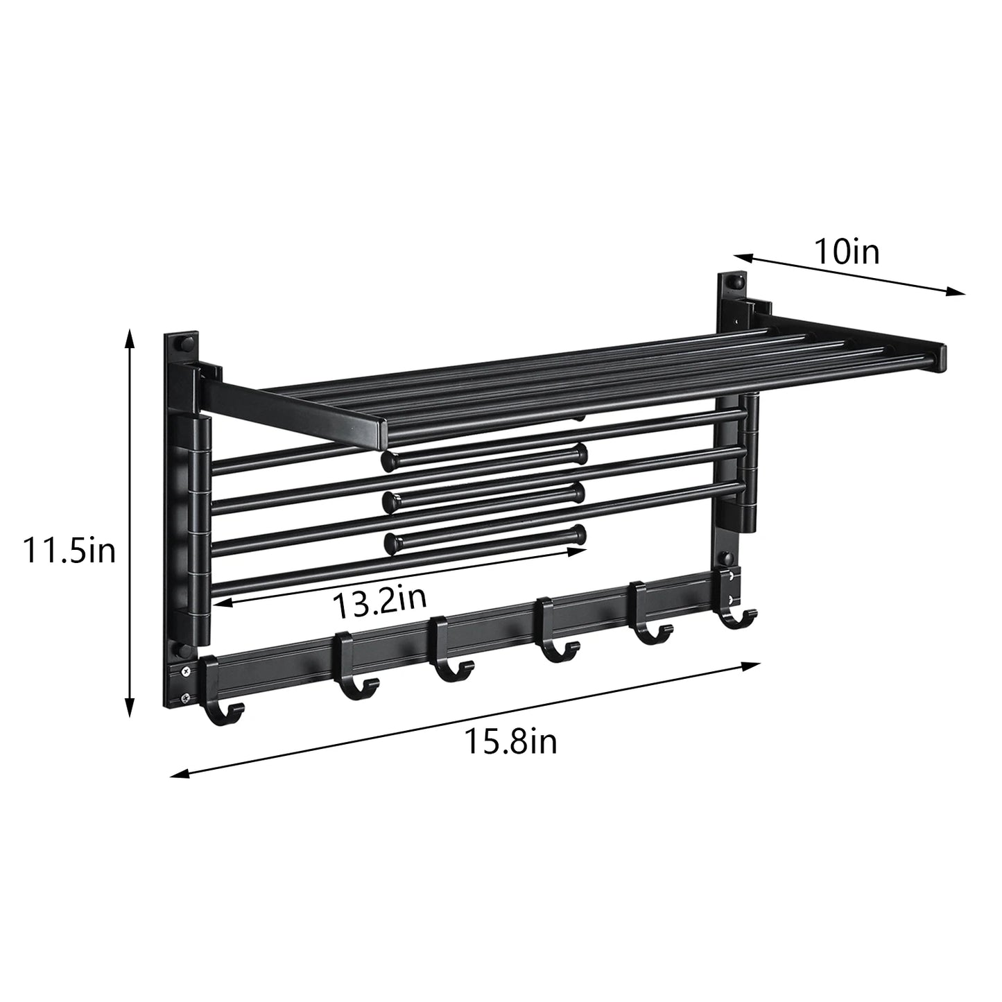 40cm Modern Space Aluminum Towel Bar with Hooks & Swing Arms - Durable Bathroom & Laundry Room Accessory (Available in Black & S