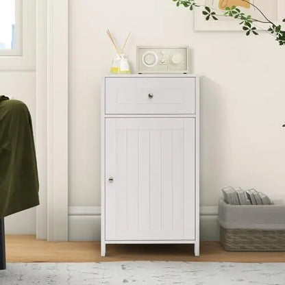 Small Bathroom Cabinet for Small Spaces, Free-Standing Single Door Storage with Adjustable Shelf, Anti-Tipping Device
