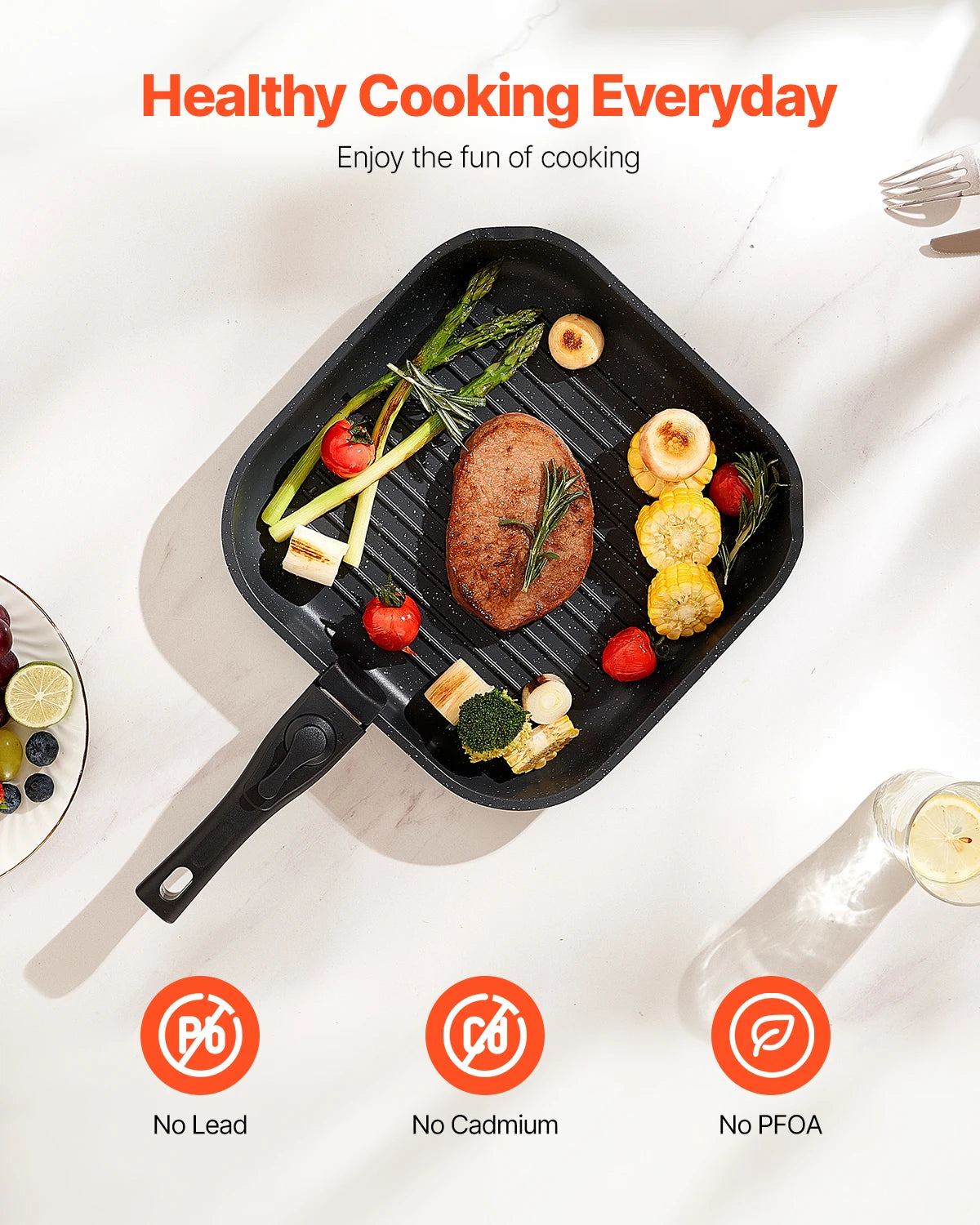 VEVOR 17 Pcs Nonstick Cookware Set Granite Pots and Pans Set Induction Cookwares Kitchen Cooking Set with Frying Sauce Saute Pan