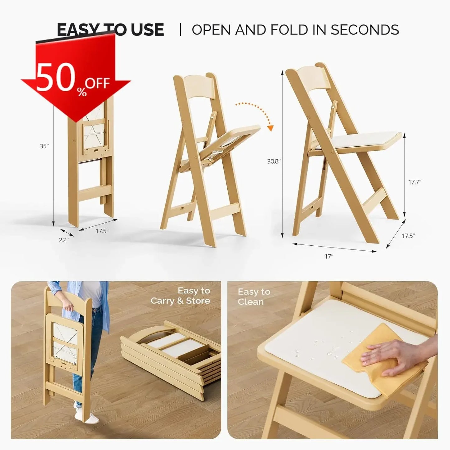 .Resin Folding Chairs with Cushion, Foldable Plastic Chair with Comfortable Padded Seats, Perfect for Event Party Indoor Out