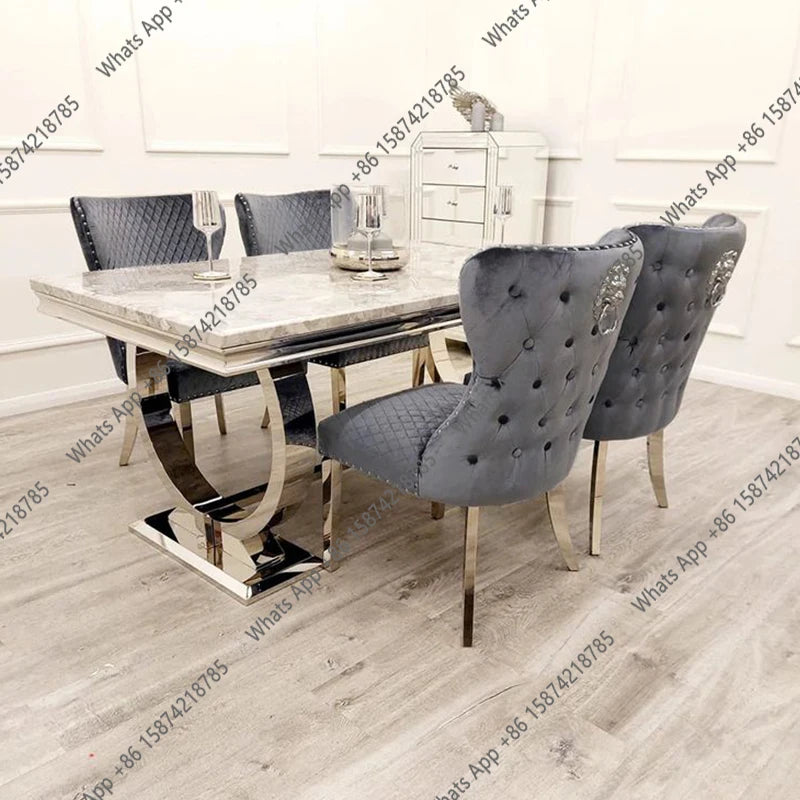 J Furniture Dining Table Silver Dining Set With 4 Chairs Designer High Luxury Dining Table