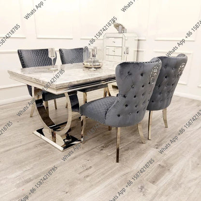 J Furniture Dining Table Silver Dining Set With 4 Chairs Designer High Luxury Dining Table