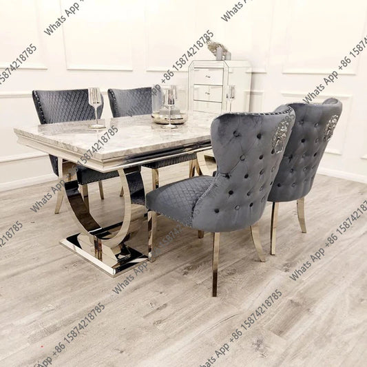 J Furniture Dining Table Silver Dining Set With 4 Chairs Designer High Luxury Dining Table
