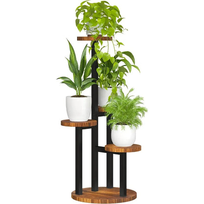 2025 NEW Bamworld Corner Plant Stand Indoor, 4 Tier Metal Plant Shelf for Multiple Plants, Tiered Small Round Flower Stand