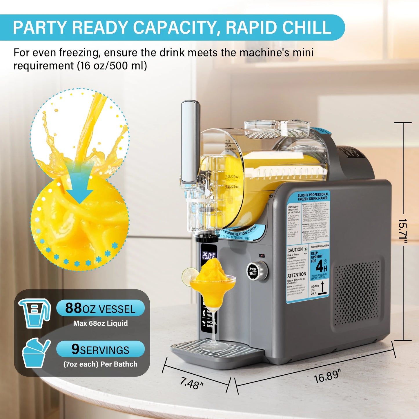 Slushie Machine for Home No Ice Needed,Frozen Drink Maker with LED Display & 6 Pre-Set Programs,Quiet Compressor Slushy Machine