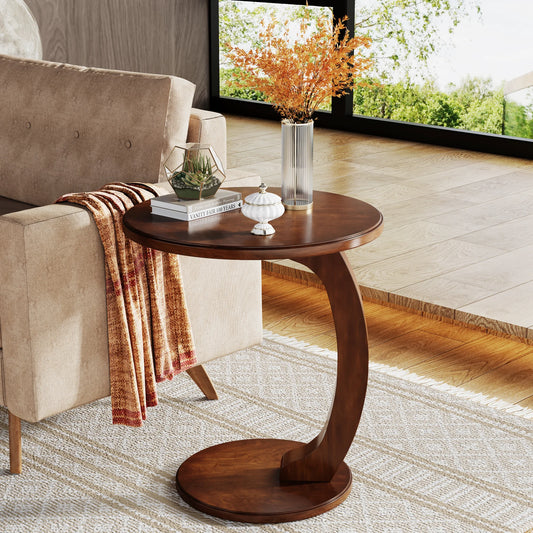 Tribesigns Mid Century Round End Table, Wood C-Shaped Side Table, Small Couch Side Table, Retro Side Table
