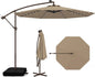10 Foot Cantilever Patio Umbrella with Solar LED Lights, Tilt and Crank Operation, and Included Base