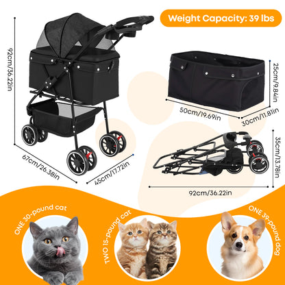 3 in 1 Pet Stroller with Removable Carrier Folding Stroller for Small/Medium Dogs and Cats Waterproof All-Terrain