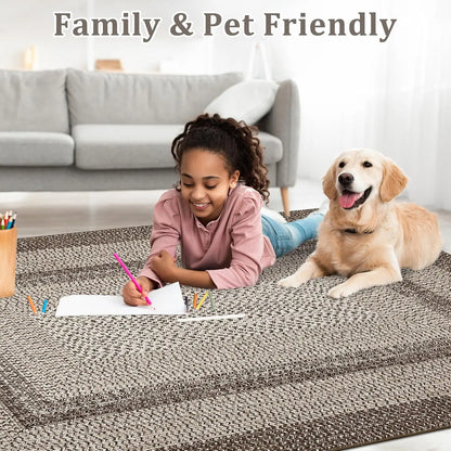 8X10FT Boho Braided Carpets for Living Room Large Area Rugs Home Decor Non Shedding Carpet Moroccan Bedroom Beside Floor Mat Luxury