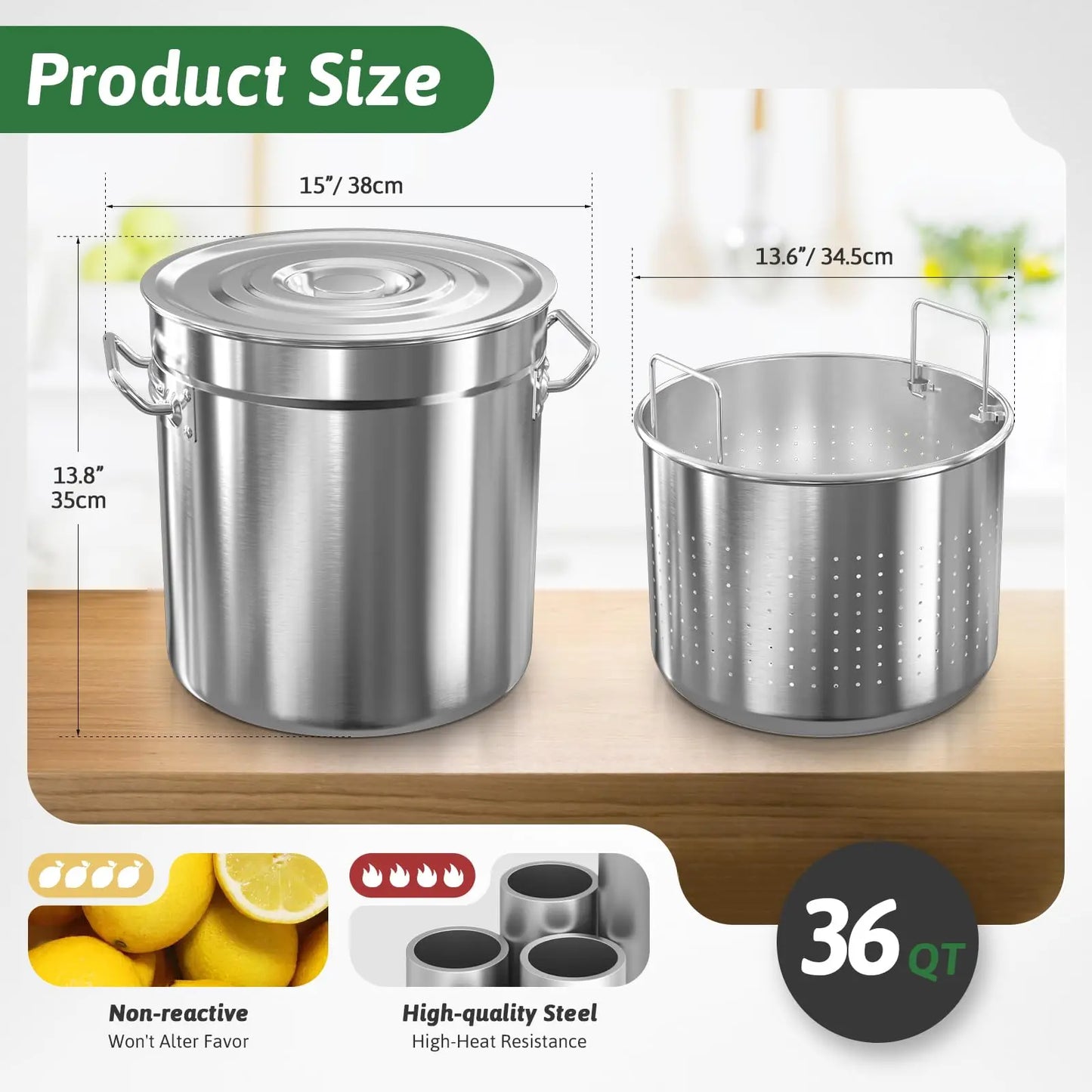 36/53/74QT Stainless Steel Seafood Boil Pot with Lid,Crab, Lobster, Shrimp Boil Stock with Strainer, Turkey Fryer Pot, Stock Boiler Deep,Fried Cooker for Commercial Outdoors