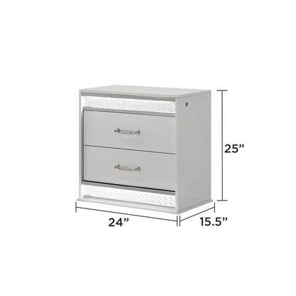 White Wood Queen Bedroom Set with LED Headboard, Modern Glam Design, 5-Piece