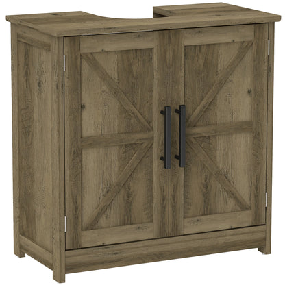 Pedestal Sink Storage Cabinet, Farmhouse Freestanding Bathroom Sink Cabinet with 2 Barn Doors and Adjustable Shelf, Distressed Light Gray