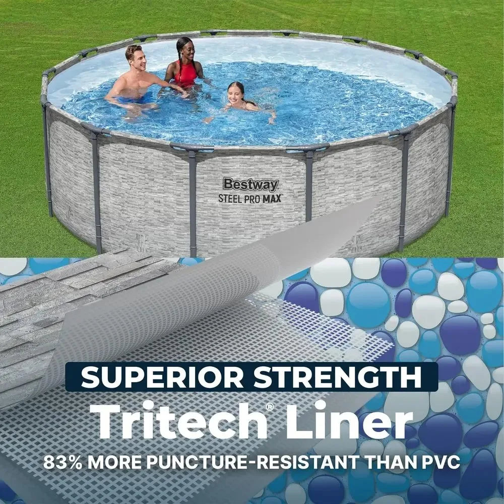 Steel Pro MAX 14 x 48 Above Ground Pool, Round Metal Frame Outdoor Swimming Pool Set with Filter Pump, Ladder, and Cover, Gray