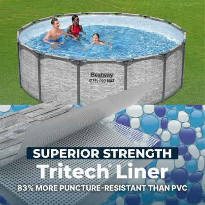 Steel Pro MAX 14 x 48 Above Ground Pool, Round Metal Frame Outdoor Swimming Pool Set with Filter Pump, Ladder, and Cover, Gray