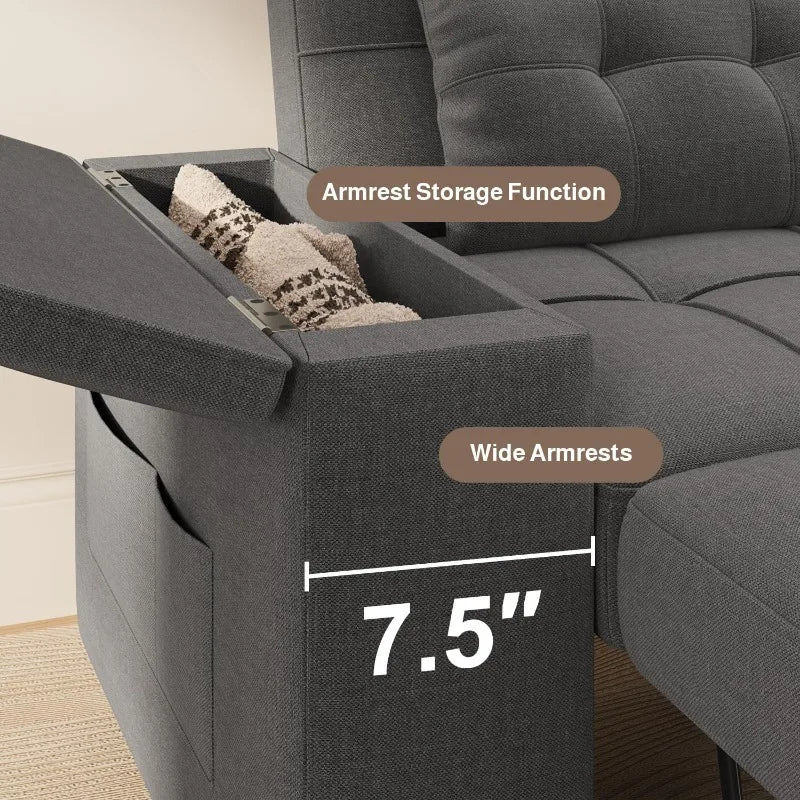 87" Convertible Sofa Bed – Space-Saving Sleeper with Pull-Out Design, Adjustable Backrest, Wide Armrests with Storage