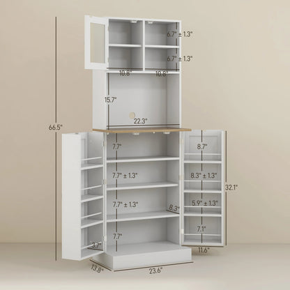 66.5" Tall Kitchen Pantry Storage Cabinet with Microwave Stand White