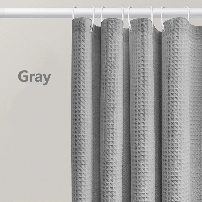 Thickened Waffle Solid Color Shower Curtain, Non-porous Double-sided Waterproof and Mildew Shading Suitable for Toilet, Bathroom