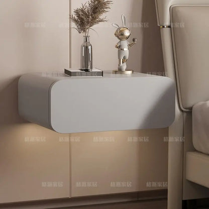 wood bedroom suspended bedside table drawers Interior comfortable floating Nightstand Table luxury home small spaces furniture