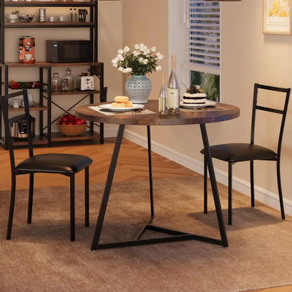 Dining Table Set for 2, Kitchen Table and Chairs for 2 with Upholstered Chairs, 3 Piece Dining Room Table Set, Round Kitchen
