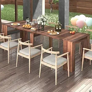 118" Dining Table with Storage for 6-10 People, Expandable Dining Table for  Multifunctional Extendable