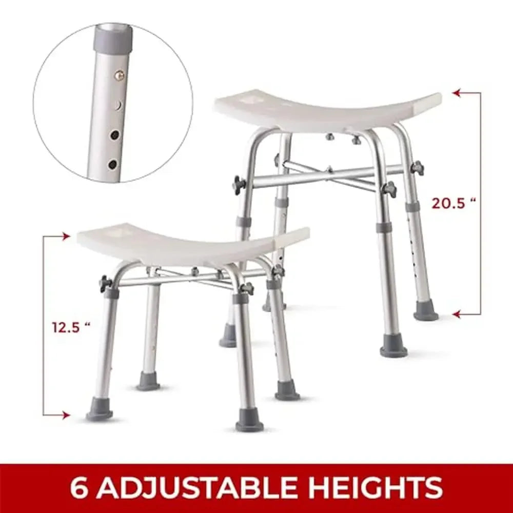 Adjustable Heavy Duty Shower Chair Safety Handicap Stool Supports 350lbs Height Adjustable Stable Design Easy Assembly  Aluminum