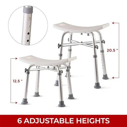 Adjustable Heavy Duty Shower Chair Safety Handicap Stool Supports 350lbs Height Adjustable Stable Design Easy Assembly  Aluminum