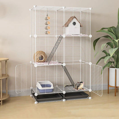 Small Animal Cage for Home Use, Space-Saving, with Toilet, Large Rabbit Cage, Sugar Glider and Squirrel Cage with Tray