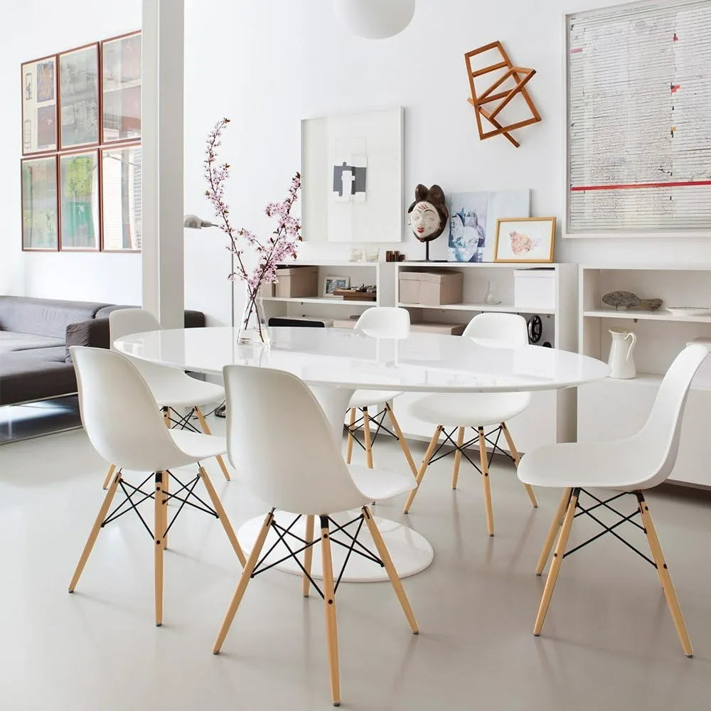 Modern Style Dining Chair Mid Century Modern DSW Chair, Shell Lounge Plastic Chair for Kitchen Chairs Set of 4(White)