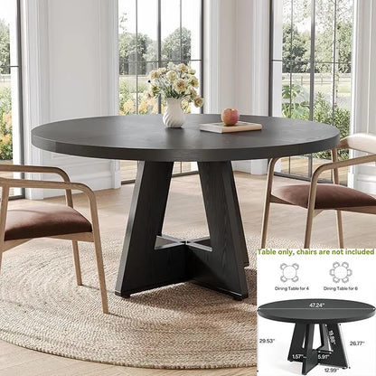 Black Dining Table for 4-6, Modern Kitchen Table with Tapered Wood Legs and Tabletop for Kitchen, Living Room