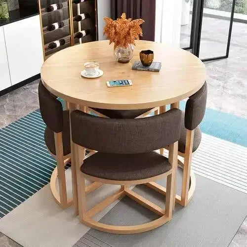 Round Mobile Dining Tables Set Kitchen 4 Chairs Center Wood Table Extendable Luxury Floor Mesa Comedor Home Furniture Wood Table