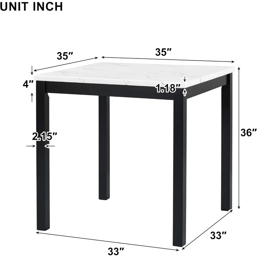 Modern Counter Height Dining Table Set for 4, Faux Marble Top Square Dining Table with 4 Velvet Upholstered Chairs, 5 Piece Coun