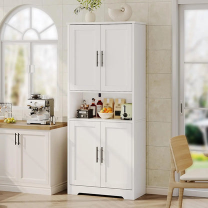 70 Inch Tall Kitchen Pantry Cabinet, Freestanding Storage Cabinet with 4 Doors and Adjustable Shelves, Utility Hutch Cupboard fo