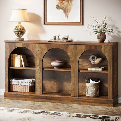 Farmhouse Console Table, 63-Inch Long Entryway Table with 3 Tier Storage, Wooden Rectangular Sofa Table