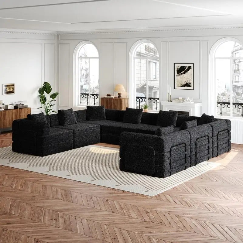 8-Seater Convertible Chenille Sofa Bed with Side Storage Pockets, Foldable for Living Rooms, Bedrooms, and Studies, Carpeted