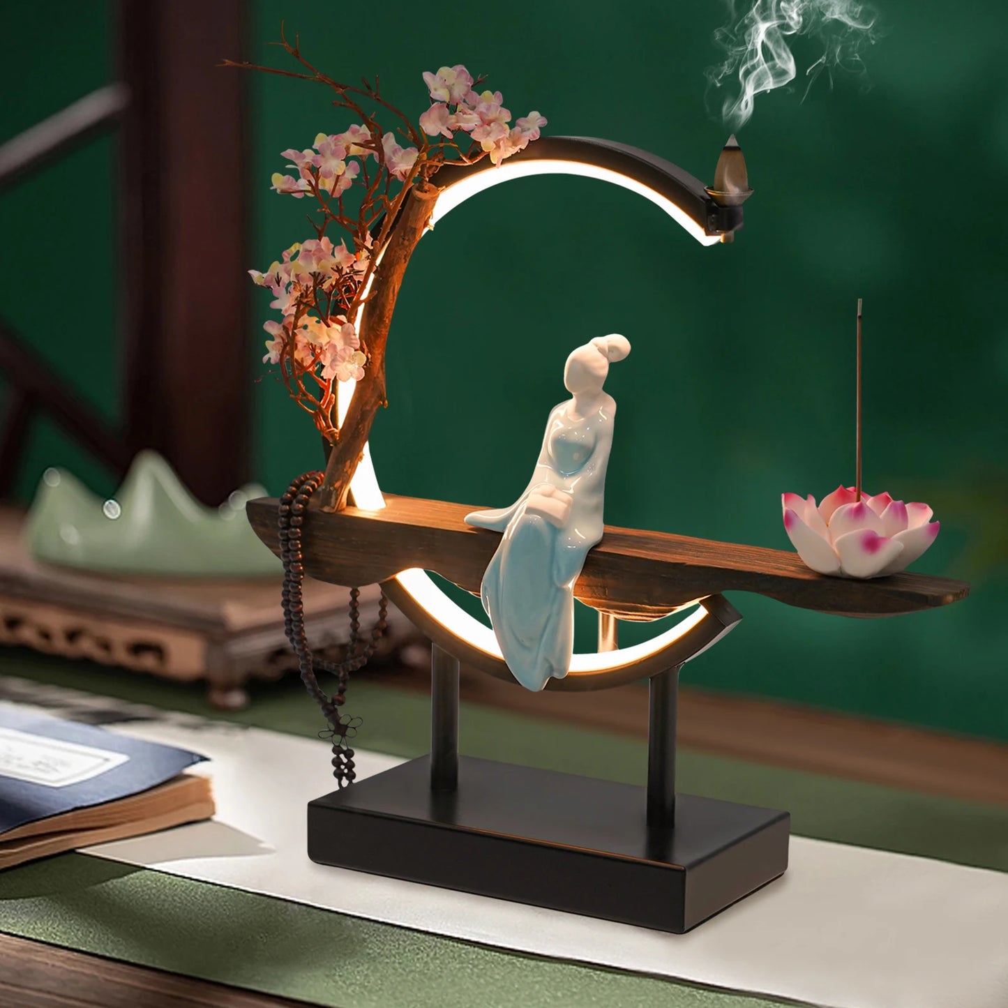 Bymaocar New Chinese Style Zen Meditation Incense Burner Set with Unique Smoke Tabletop Decoration for Living Rooms, Tea Rooms