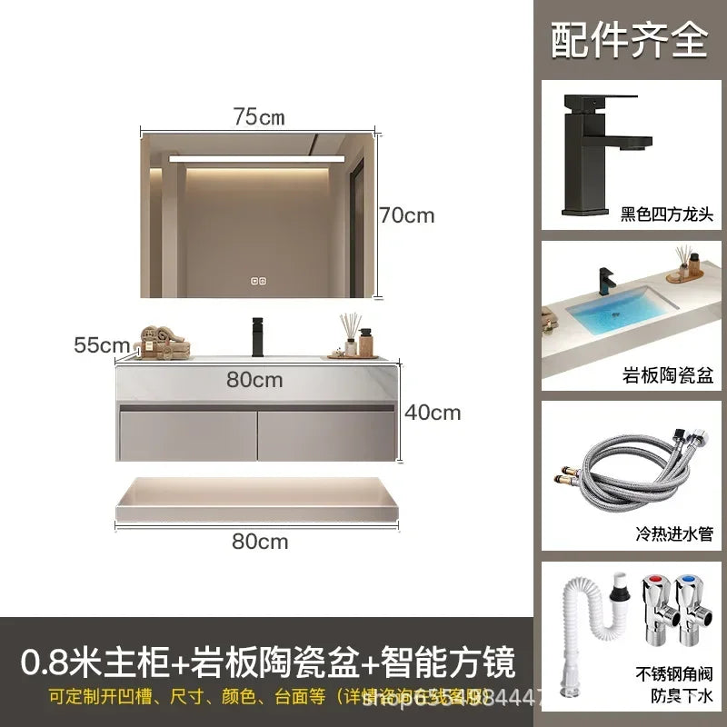 Modern Floating Vanity Bathroom Slate Integrated Basin Wall Mounted Bathroom Storage Cabinet Single Set Bathroom Vanity Sink Set