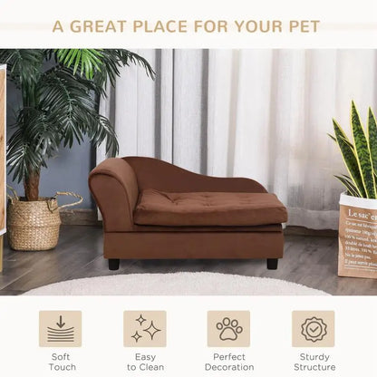 Small Breeds Luxury Dog Bed with Hidden Storage, 3" Foam Couch, Modern Pet Furniture, Brown Color